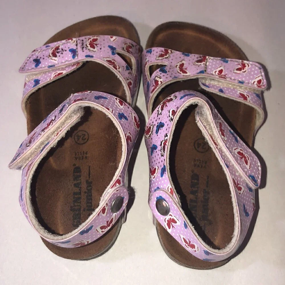 GRUNLAND JUNIOR Sandals Girls Size 7.5US/EU24 Pink Tan Butterfly Print